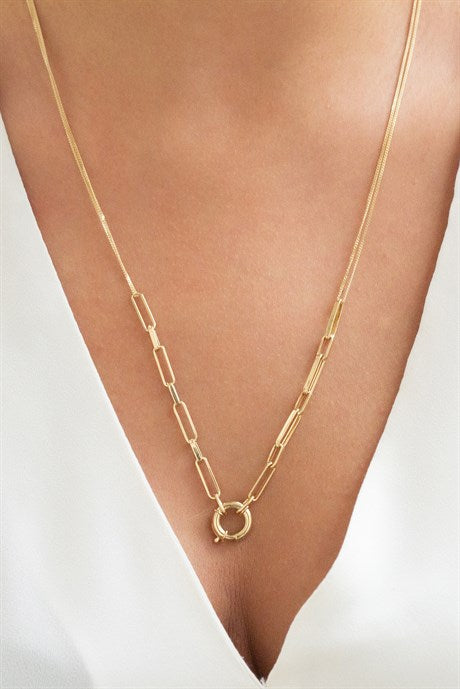 Solid Gold Draw Flat Cable Chain Circle Necklace | 14K (585) | 6.46 gr