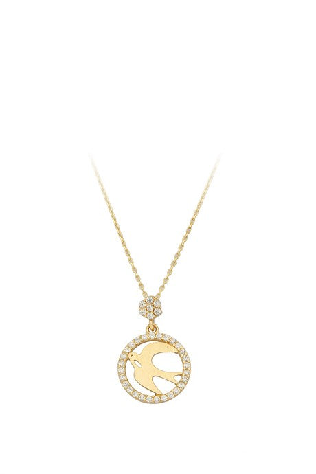 Collier oiseau cercle en or massif | 14K (585) | 2,17 grammes