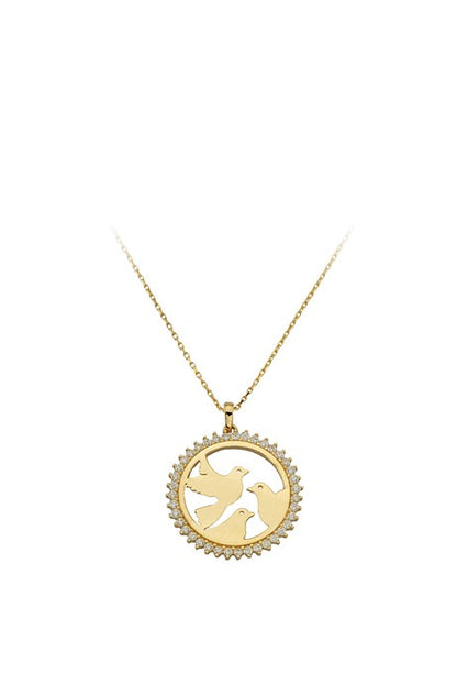 Solid Gold Circle Bird Necklace | 14K (585) | 2.83 gr