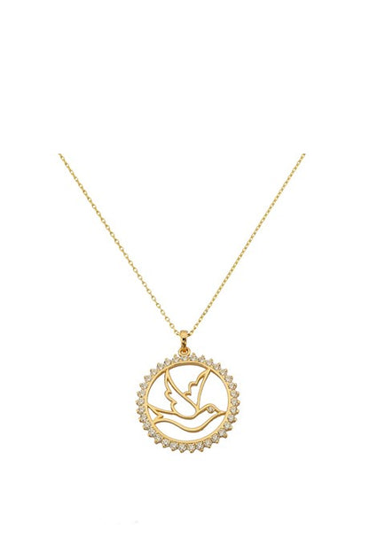 Collar de pájaro con círculo de oro macizo | 14K (585) | 2,74 gramos