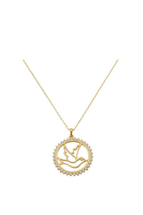 Solid Gold Circle Bird Necklace | 14K (585) | 2.74 gr