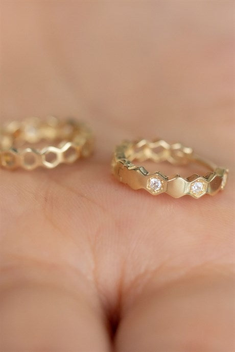 Solid Gold Circle Honeycomb Earring | 14K (585) | 2.04 gr