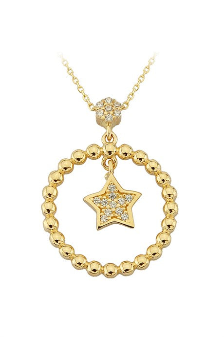 Collar de estrella de círculo de oro macizo | 14K (585) | 2,35 gramos