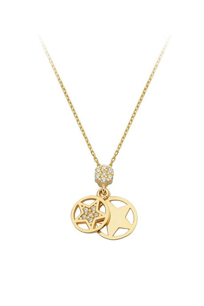 Solid Gold Circle Star Necklace | 14K (585) | 1.95 gr