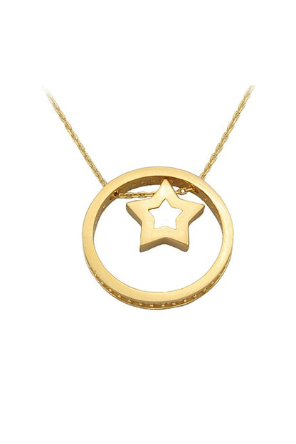 Collar de estrella de círculo de oro macizo | 14K (585) | 3,19 gramos