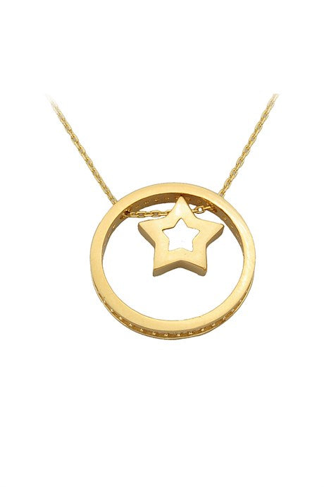 Solid Gold Circle Star Necklace | 14K (585) | 3.19 gr
