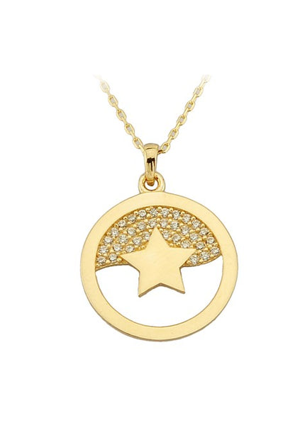 Collar de estrella de círculo de oro macizo | 14K (585) | 2,38 gramos