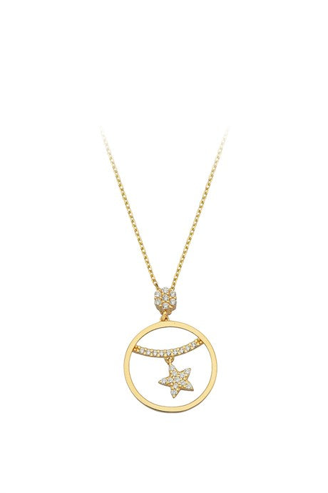 Collar de estrella de círculo de oro macizo | 14K (585) | 2,28 gramos