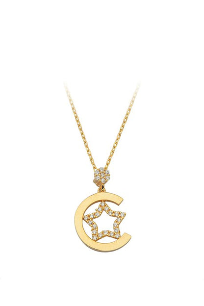 Collar de estrella de círculo de oro macizo | 14K (585) | 2,00 gramos