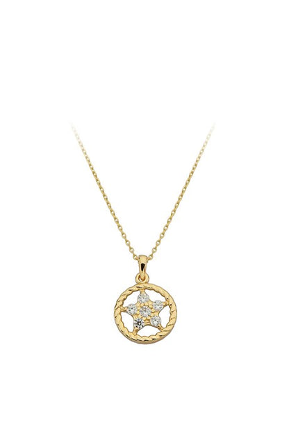 Solid Gold Circle Star Necklace | 14K (585) | 1.67 gr