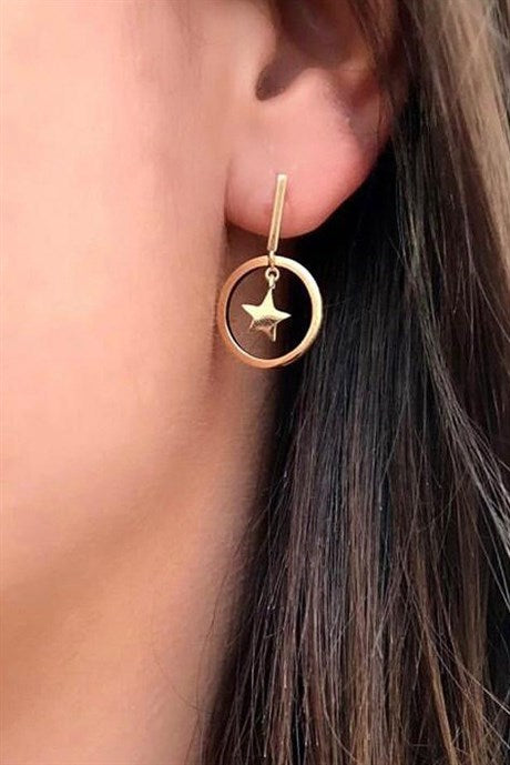 Boucle d'oreille étoile cercle en or massif | 14K (585) | 2,48 grammes