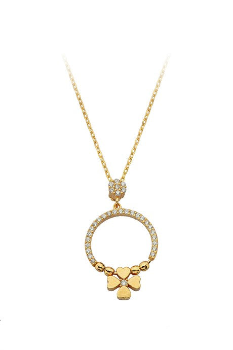 Solid Gold Circle Clover Necklace | 14K (585) | 2.20 gr