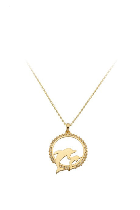 Solid Gold Circle Dolphin Necklace | 14K (585) | 2.25 gr