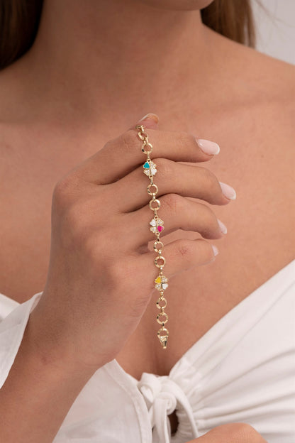 Solid Gold Ring Chain Enamel Clover Baby & Children Bracelet