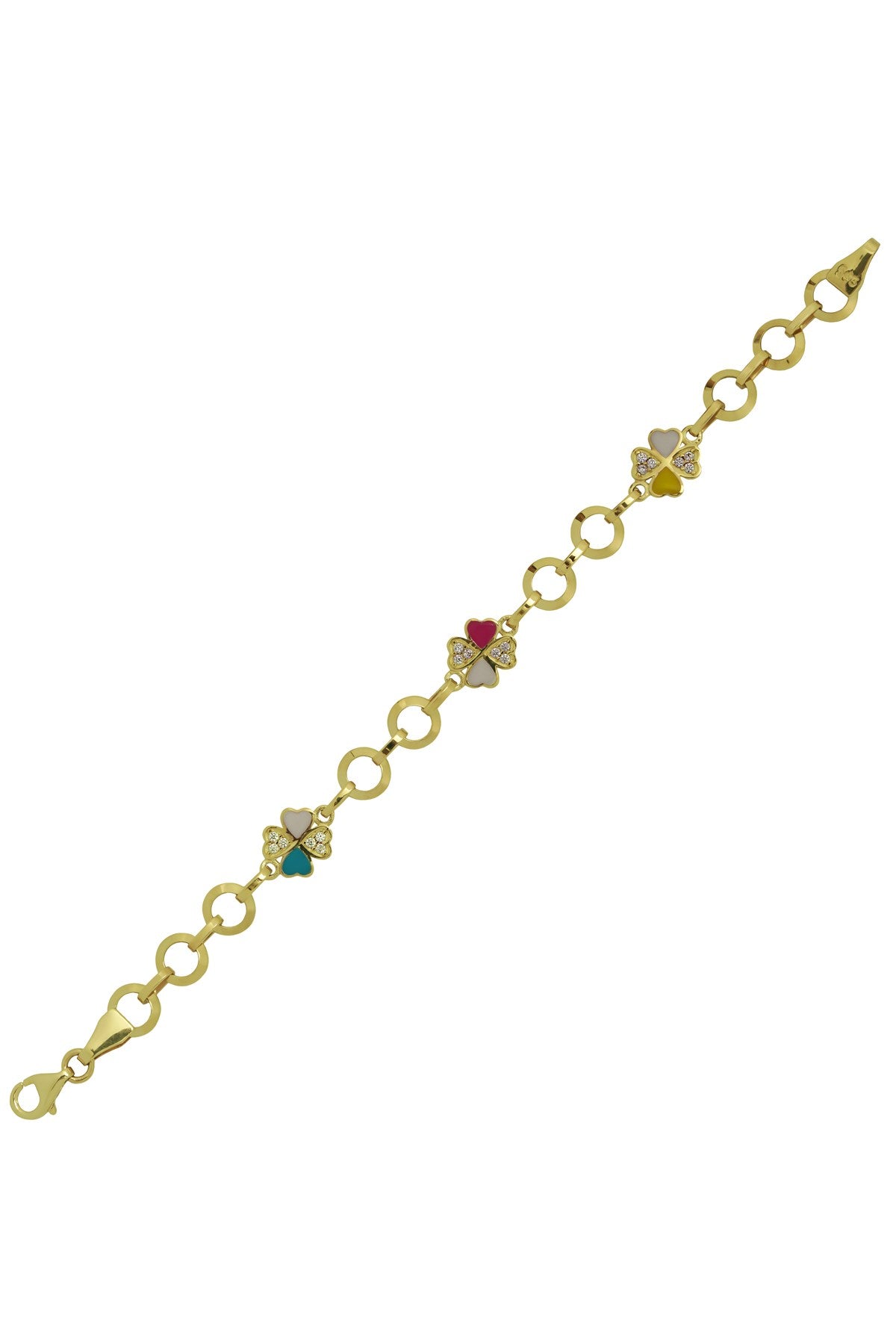 Bracelet en or massif avec chaîne et trèfle en émail pour bébé et enfant | 14K (585) | 3,47 grammes