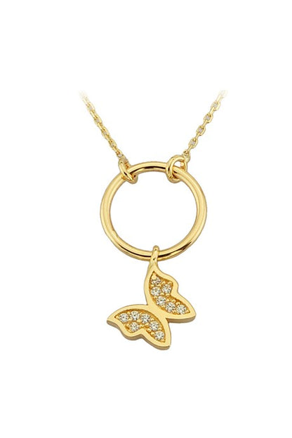 Solid Gold Circle Butterfly Necklace | 14K (585) | 1.91 gr