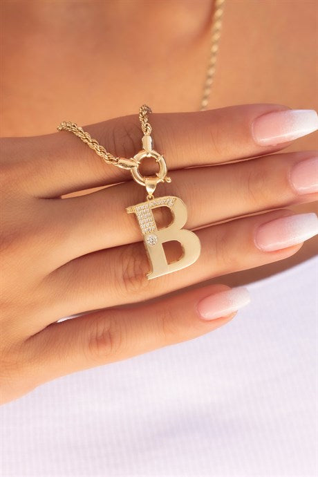 Solid Gold B Initial Necklace | 8K (333) | 7.46 gr