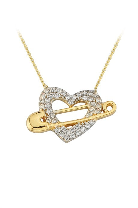 Solid Gold Pin Heart Necklace | 14K (585) | 2.52 gr