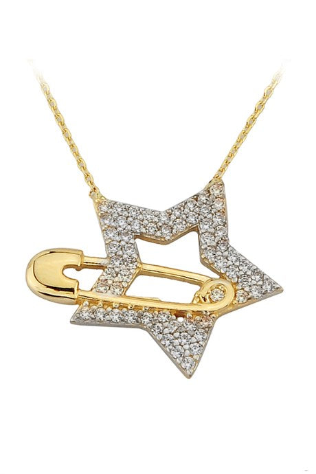 Solid Gold Pin Star Necklace | 14K (585) | 2.92 gr