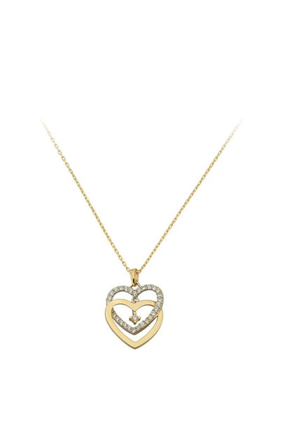 Collar de doble corazón de oro macizo | 14K (585) | 1,98 gramos