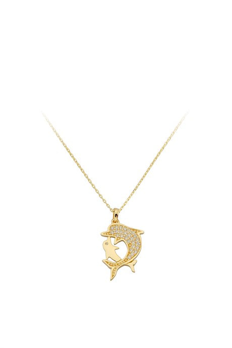 Collier double dauphin en or massif | 14K (585) | 1,87 g