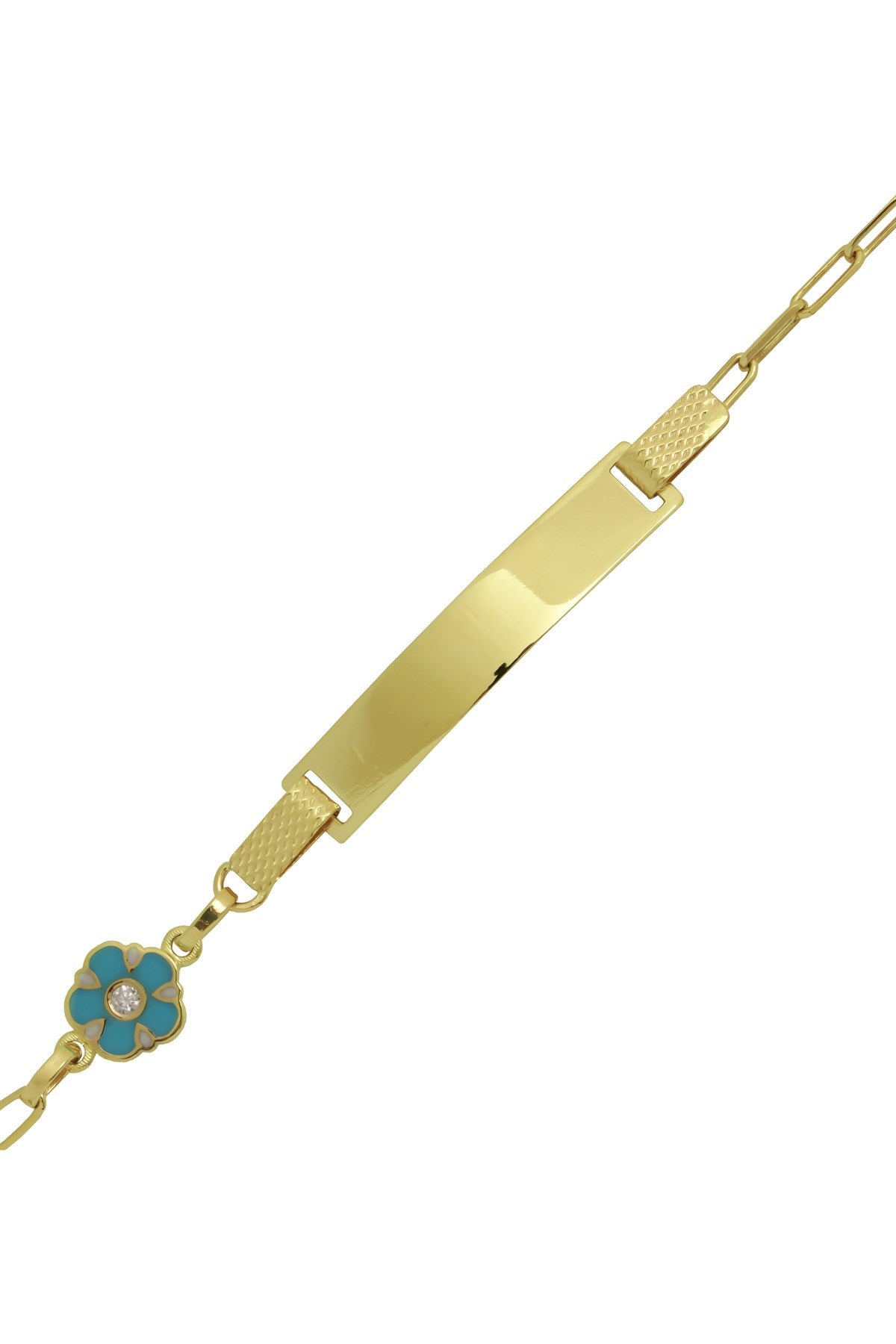 Pulsera para bebés y niños con flor esmaltada con nombre en oro macizo | 14K (585) | 3,02 gramos