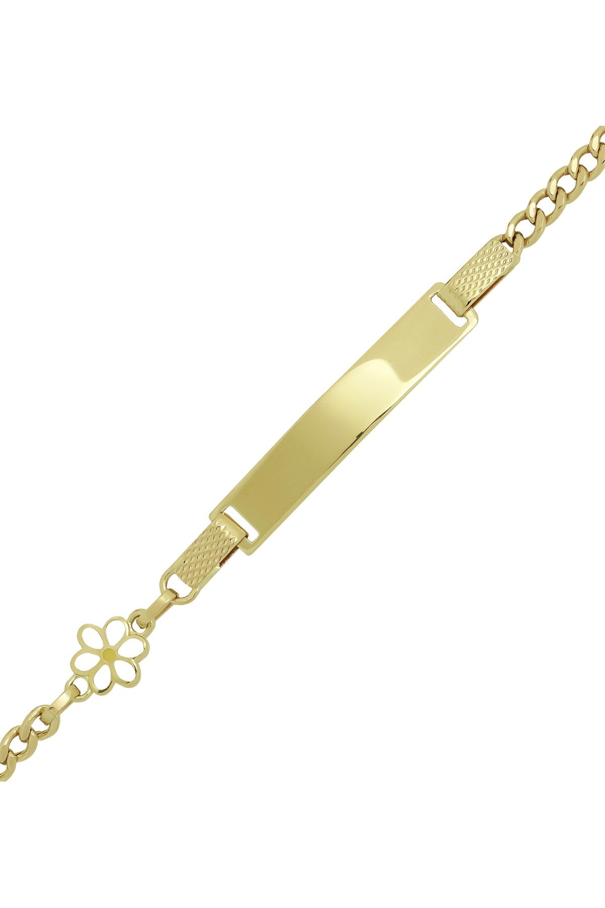 Pulsera para bebés y niños con margarita esmaltada con nombre en oro macizo | 14K (585) | 3,07 gramos