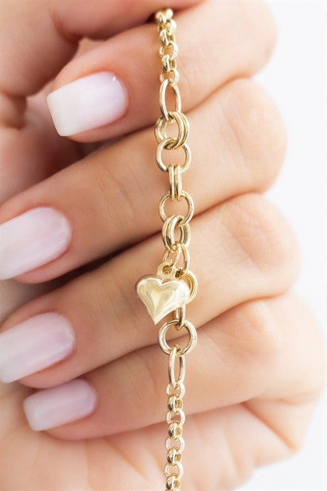 Solid Gold Heart Bracelet | 14K (585) | 4.15 gr