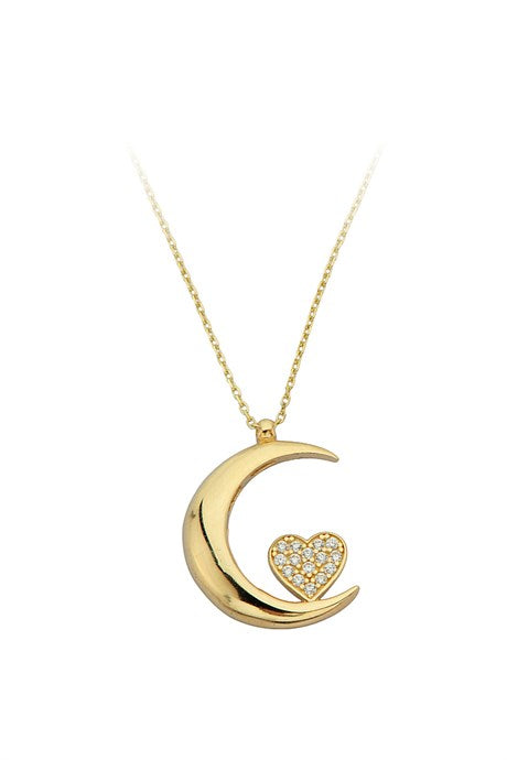 Collar de luna de corazón de oro macizo | 14K (585) | 2,43 gramos