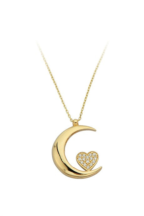 Solid Gold Heart Moon Necklace | 14K (585) | 2.43 gr