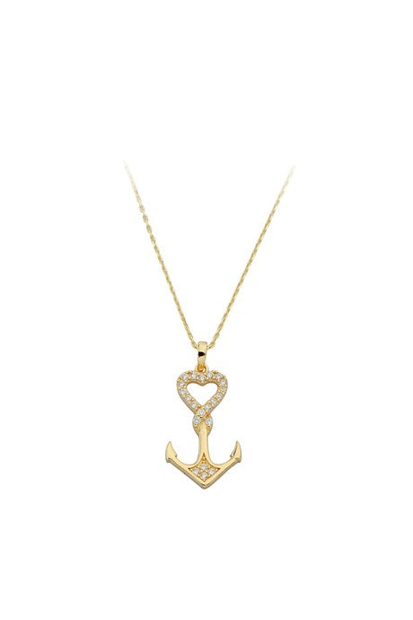 Solid Gold Heart Anchor Circle Necklace | 14K (585) | 1.88 gr