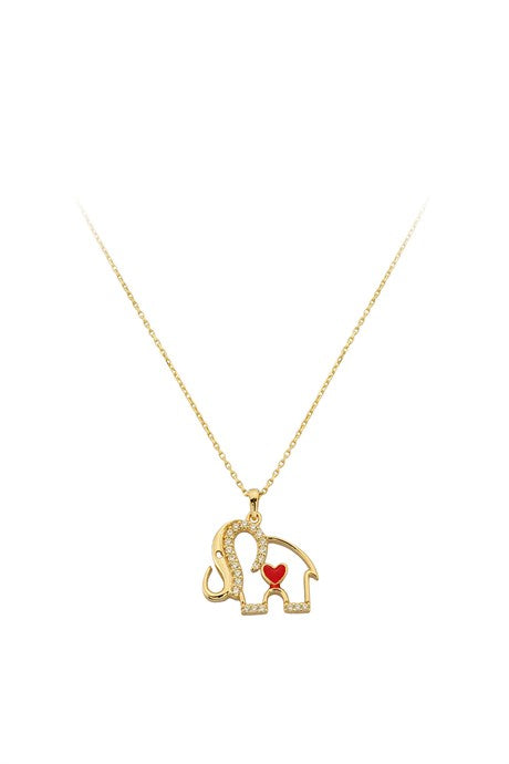 Solid Gold Heart Elephant Necklace | 14K (585) | 2.15 gr