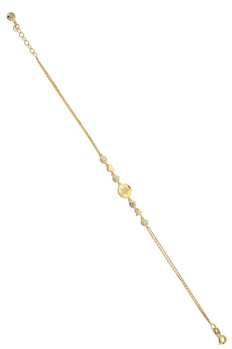 Solid Gold Heart Star Bracelet | 14K (585) | 2.96 gr