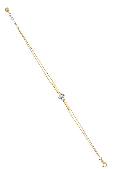 Solid Gold Heart Detail Clover Bracelet | 14K (585) | 2.10 gr