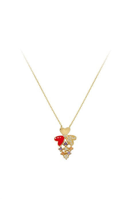 Collar de trébol con detalle de corazón en oro macizo | 14K (585) | 1,98 gramos