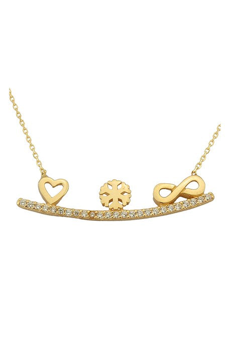 Collar infinito de copo de nieve con corazón de oro macizo | 14K (585) | 2,10 gramos