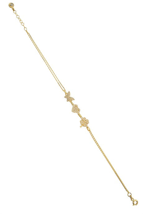 Solid Gold Heart Butterfly And Clover Bracelet | 14K (585) | 2.67 gr
