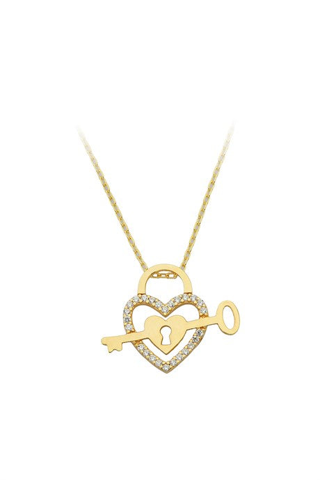 Solid Gold Heart Lock Necklace | 14K (585) | 2.10 gr