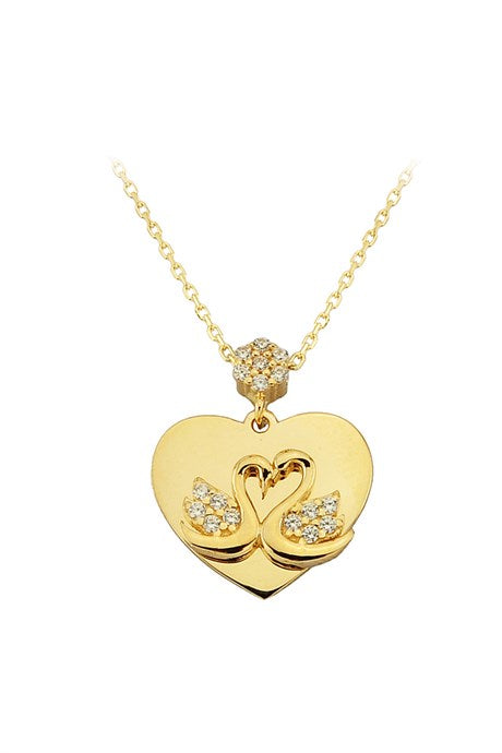 Solid Gold Heart Swan Necklace | 14K (585) | 2.65 gr