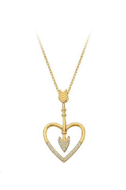 Collar de flecha de corazón de oro macizo | 14K (585) | 2,30 gramos