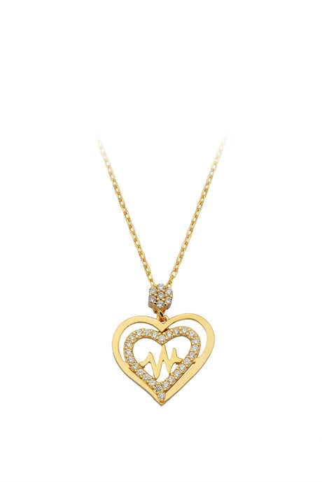 Collar de corazón con ritmo de corazón de oro macizo | 14K (585) | 2,10 gramos