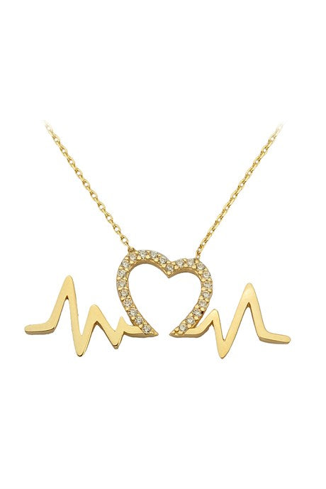 Collar de ritmo de corazón de oro macizo | 14K (585) | 2,21 gramos