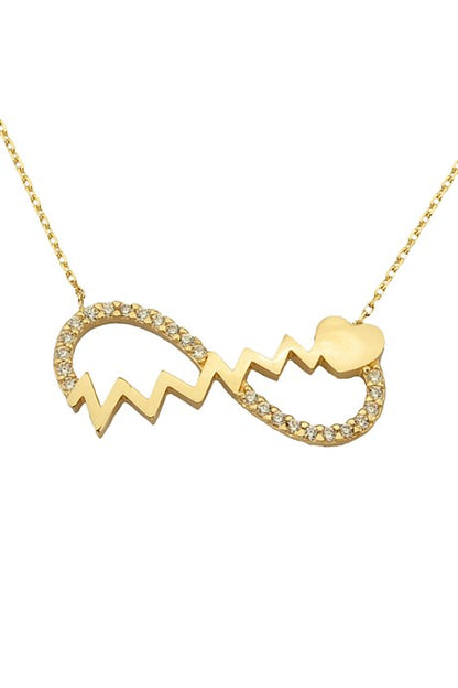 Solid Gold Heart Infinity Rhythm Necklace | 14K (585) | 2.22 gr