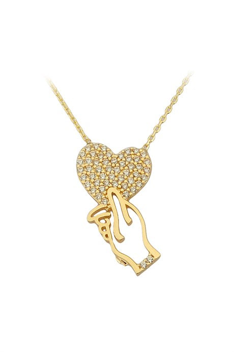 Solid Gold Hand Holding Heart Necklace | 14K (585) | 2.33 gr