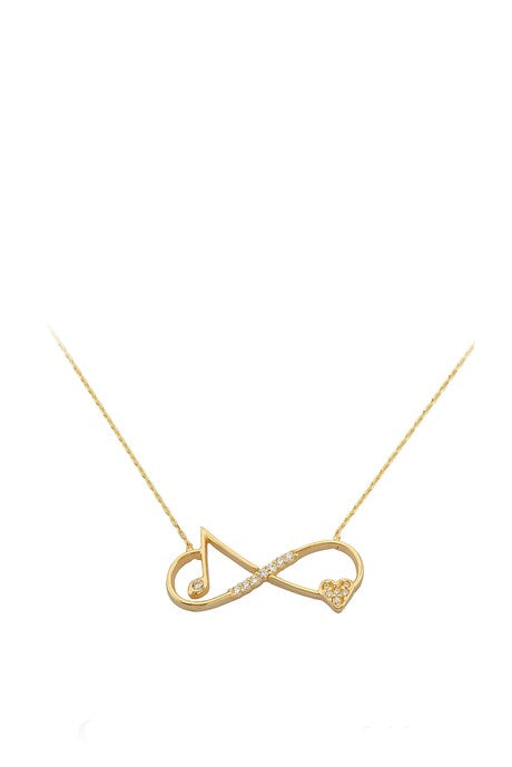 Solid Gold Heart And Musical Note Infinity Necklace | 14K (585) | 2.18 gr