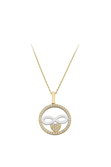 Solid Gold Heart And Infinity Circle Necklace | 14K (585) | 3.26 gr