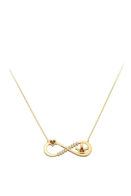 Solid Gold Heart And Crown Infinity Necklace | 14K (585) | 2.15 gr