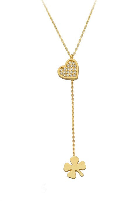 Solid Gold Heart And Clover Necklace | 14K (585) | 2.14 gr