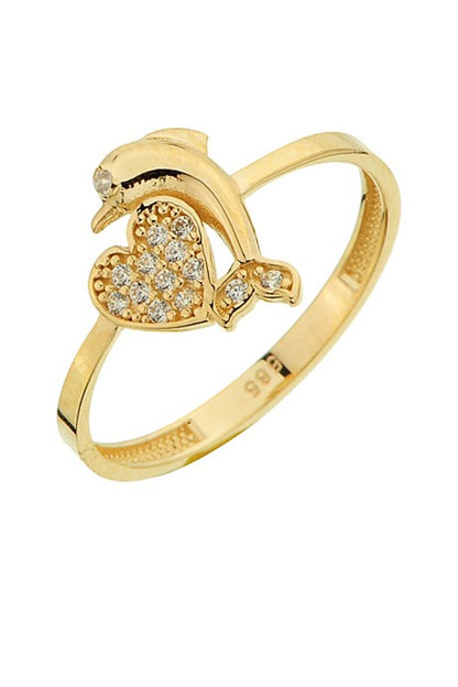 Bague coeur et dauphin en or massif | 14K (585) | 1,22 g