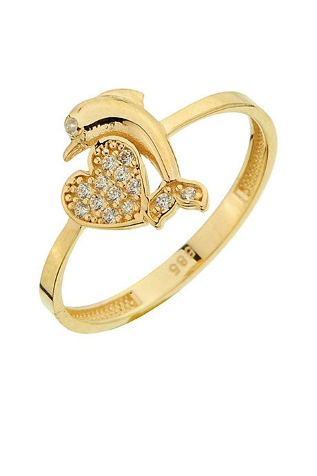 Solid Gold Heart And Dolphin Ring | 14K (585) | 1.22 gr